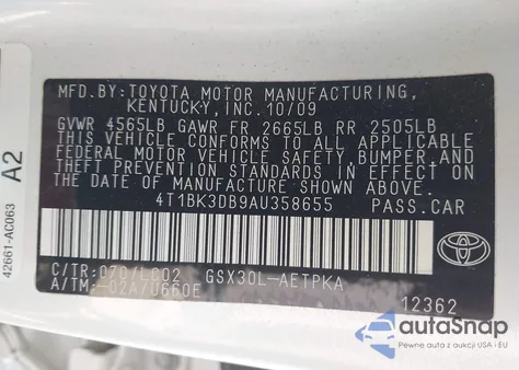 2010 Toyota Avalon Limited из США, поврежденный, VIN 4T1BK3DB9AU358655